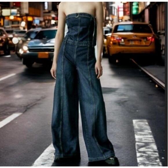 ZARA STRAPLESS TRF DENIM DRESS - Picture 8 of 15